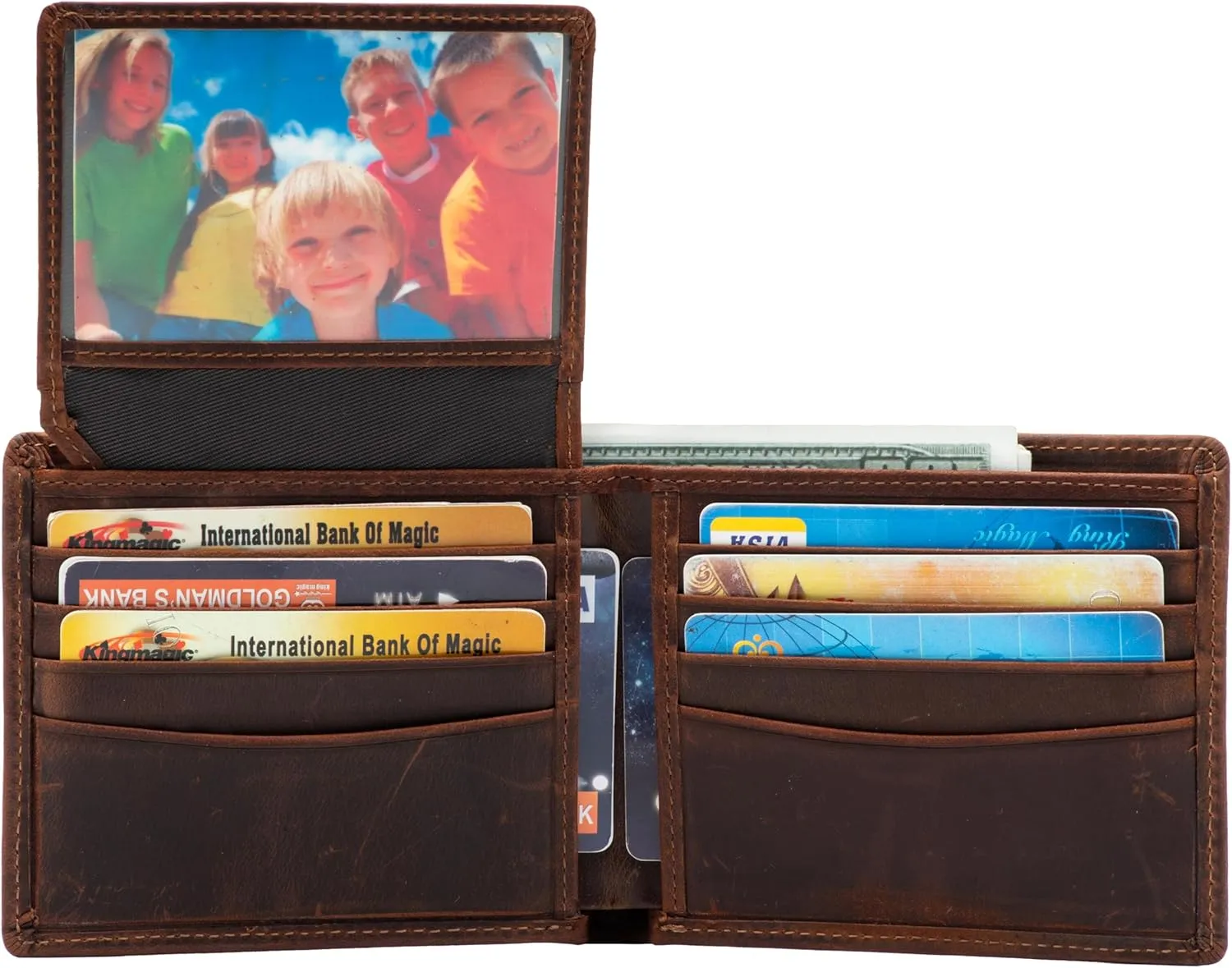 POKOFO RFID Blocking Genuine Leather Bifold Wallet for Men with Zipper and 2 ID Windows