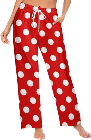 Polka Dots Pink Women Lounge Pants Comfy Pajama Bottom Drawstring Sleepwear Long Pajamas Pants