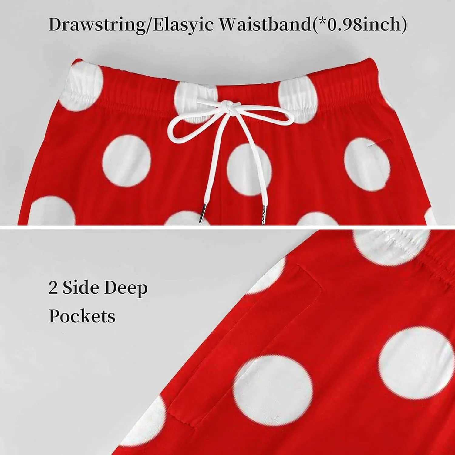 Polka Dots Pink Women Lounge Pants Comfy Pajama Bottom Drawstring Sleepwear Long Pajamas Pants