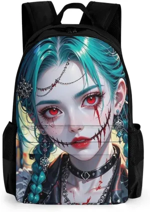 Polyester Daypack for Hiking Work Running - Big Capacity Anti-Theft Multipurpose Shoulder Bag, Beautiful Gothic Woman Neon Art Travel and Sport Backpack Rucksack