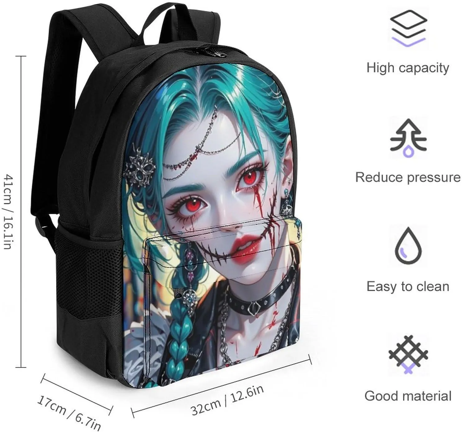 Polyester Daypack for Hiking Work Running - Big Capacity Anti-Theft Multipurpose Shoulder Bag, Beautiful Gothic Woman Neon Art Travel and Sport Backpack Rucksack