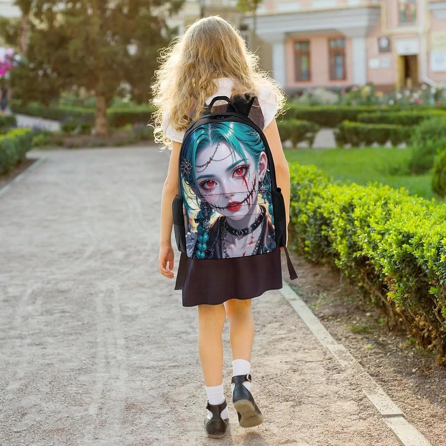 Polyester Daypack for Hiking Work Running - Big Capacity Anti-Theft Multipurpose Shoulder Bag, Beautiful Gothic Woman Neon Art Travel and Sport Backpack Rucksack