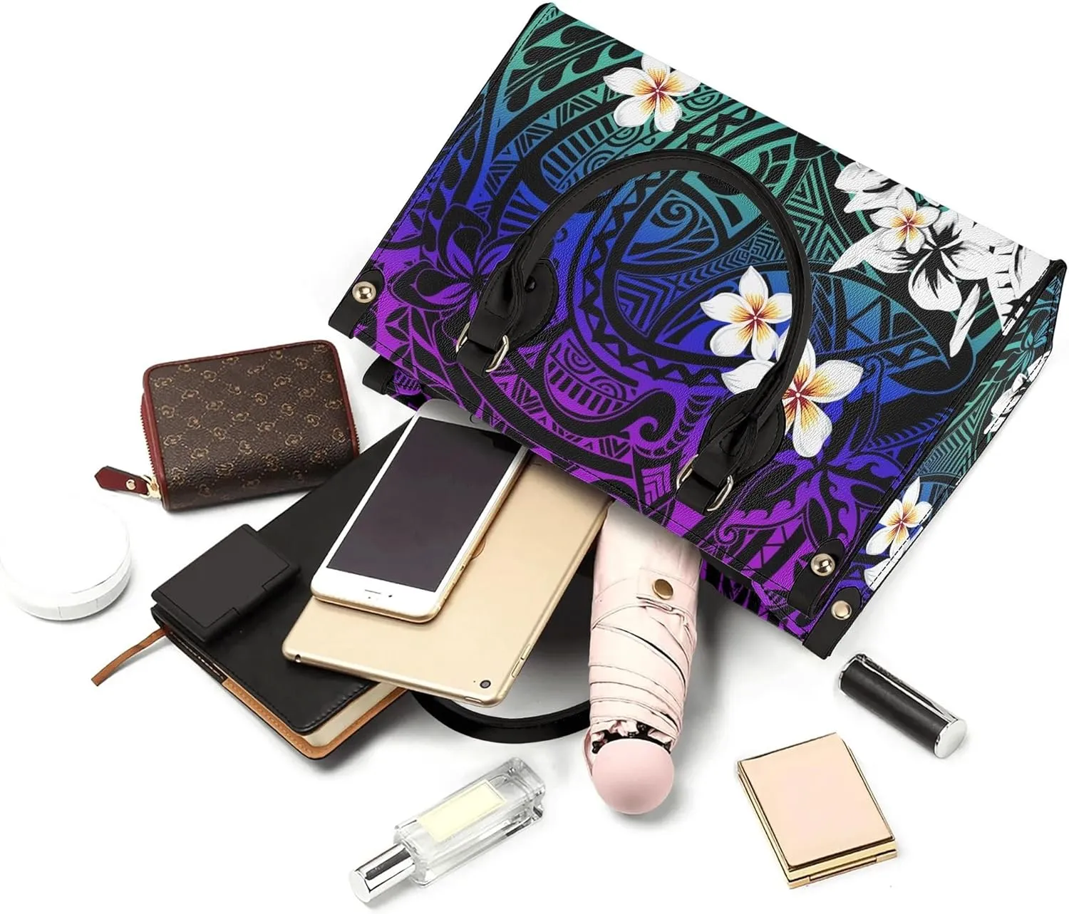 Polynesian Custom Handbag, A Two-Piece Set Of Women'S Single-Shoulder Bag And Wallet Samoan Tribal Pattern Design