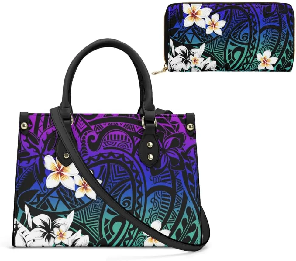 Polynesian Custom Handbag, A Two-Piece Set Of Women'S Single-Shoulder Bag And Wallet Samoan Tribal Pattern Design