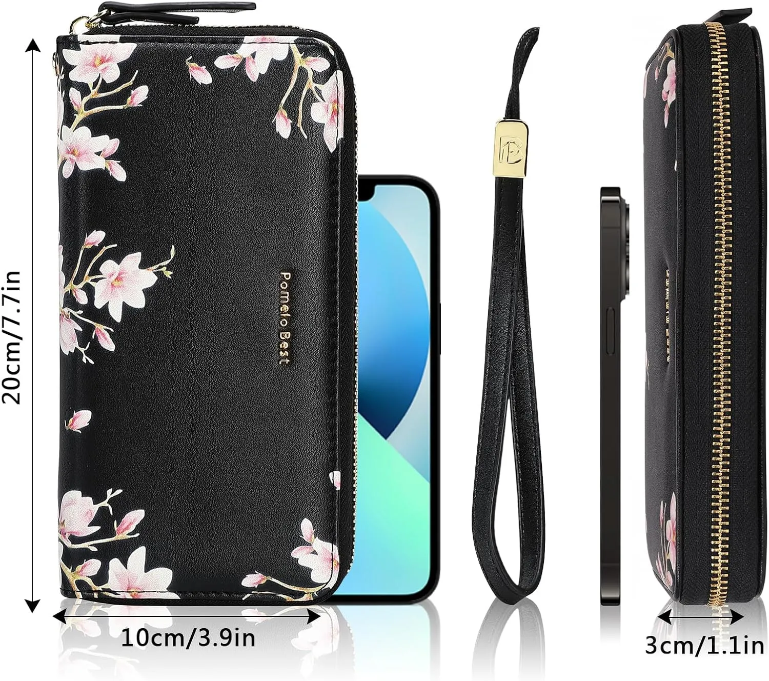 Pomelo Best Womens Wallet RFID Blocking Leather Multi Credit Card Large Capacity Zip Around Wallets Clutch Wristlet Travel Long Purse for Women Black