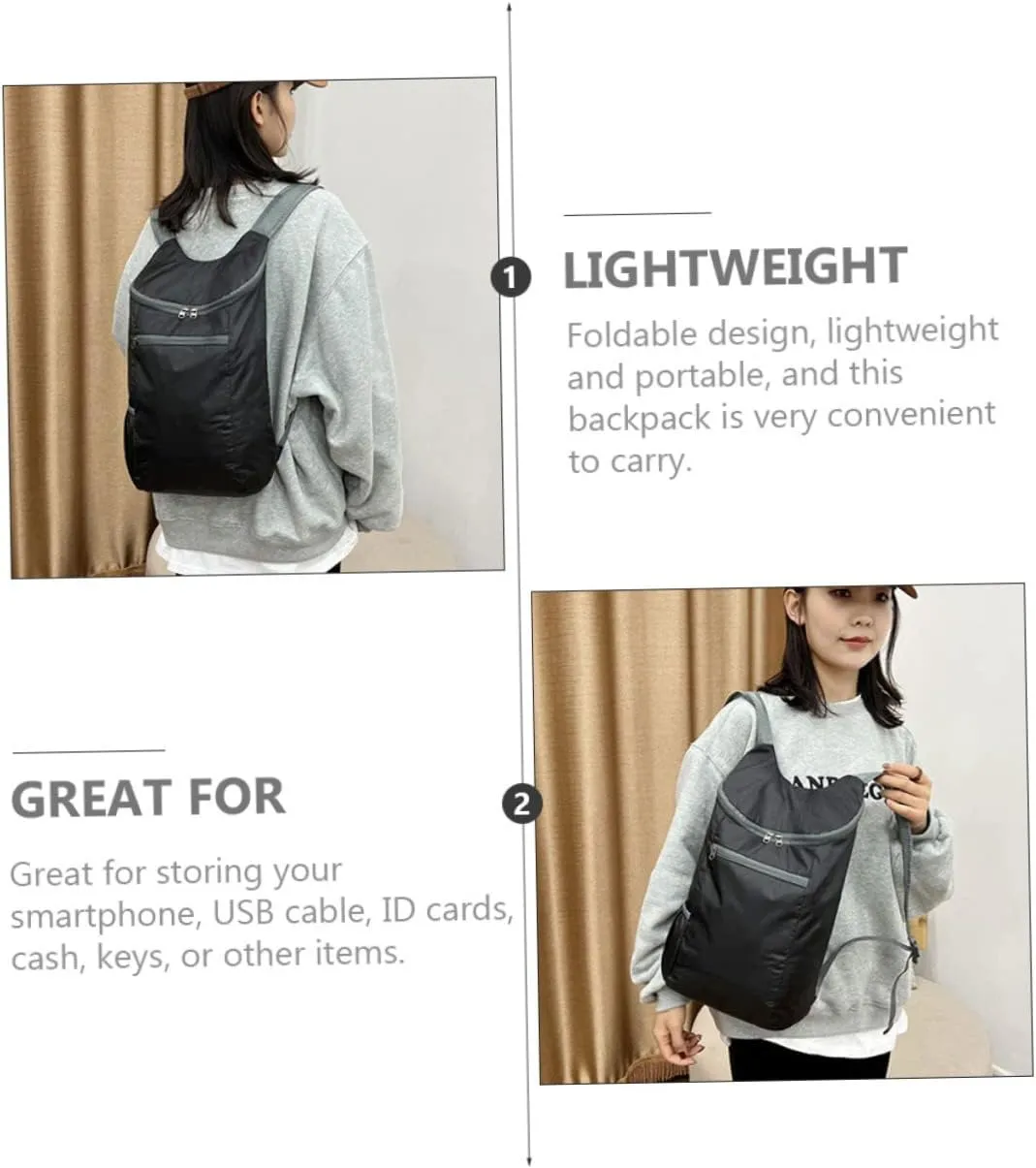 POPETPOP 3pcs Travel Backpack Lightweight Hiking Rucksack Folding Design Compact and Convenient for Outdoor