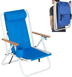 Portable Backpack Beach Chair, Adjustable Folding Reclining Camping Hiking Fishing Lightweight Outdoor Lounge Chairs Patio Chairs with Cup Holder