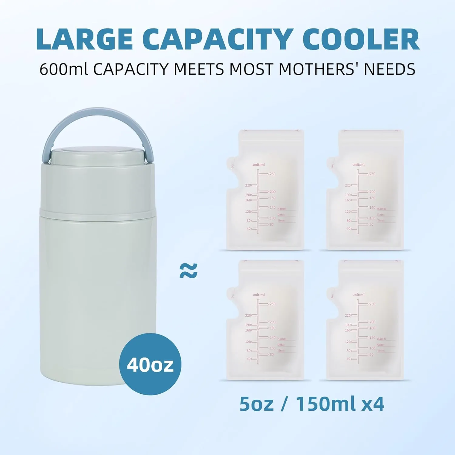 Portable Breast Milk Cooler, Stainless Steel Breastmilk Storage Keeps Breastmilk Cold for up to 24 Hours, Breast Milk Chiller Included Ice Pack for Women Outdoor Travel - Blue