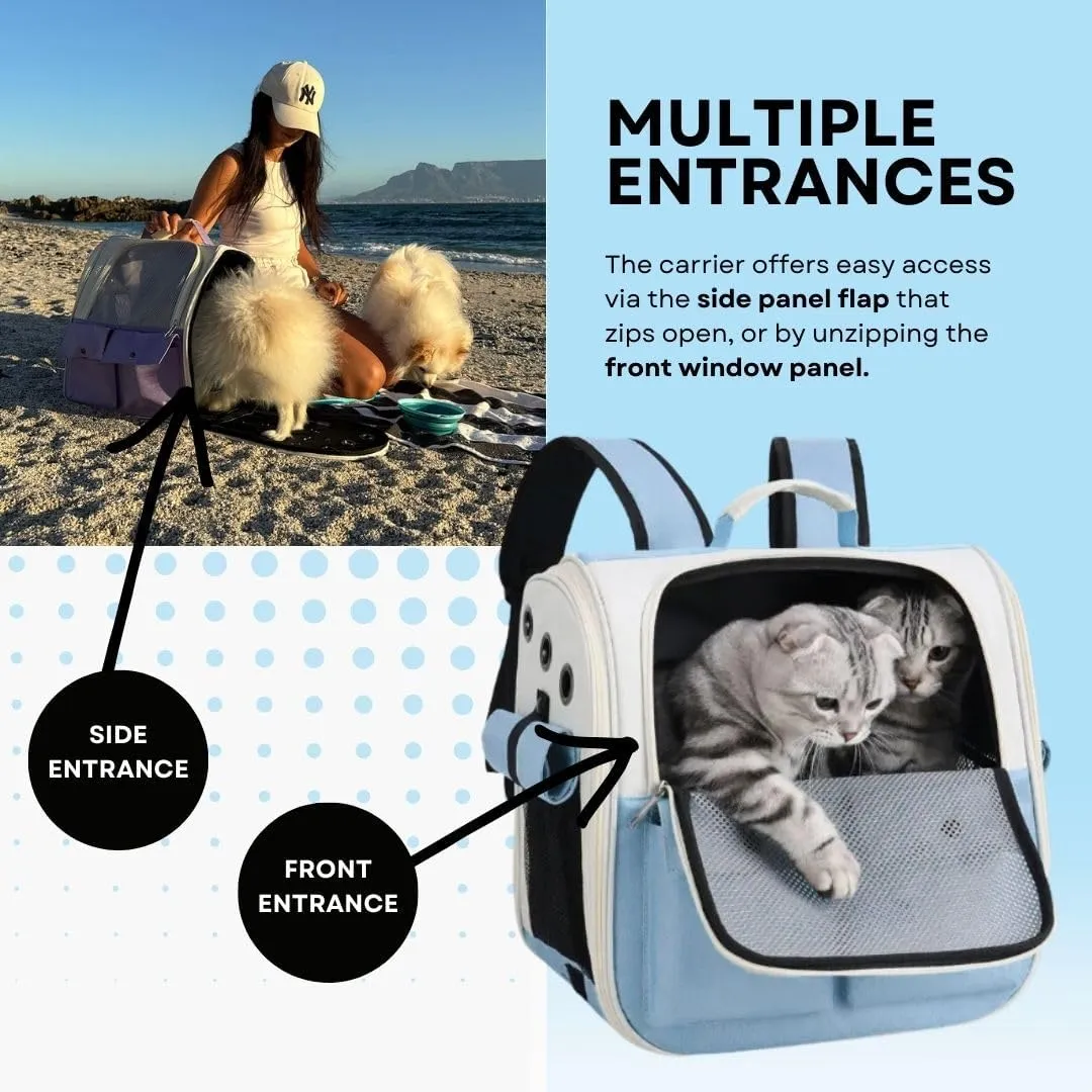 Portable Pet Carrier Backpack for Cats, Dogs and Small Animals Up to 25lbs l Ventilated Mesh Design l Airline-Approved l Ideal for Travel, Hiking, Camping (Blue)