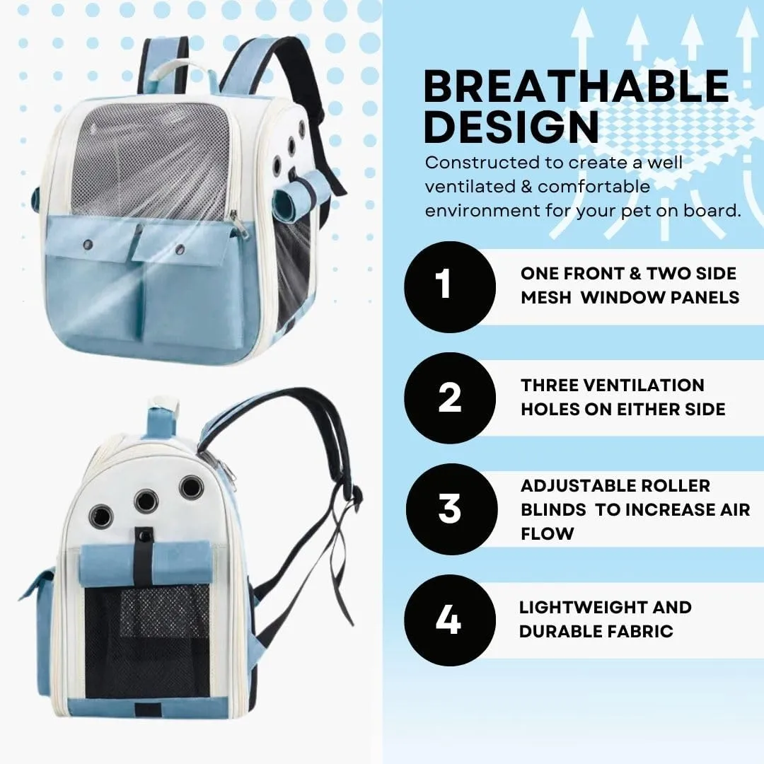 Portable Pet Carrier Backpack for Cats, Dogs and Small Animals Up to 25lbs l Ventilated Mesh Design l Airline-Approved l Ideal for Travel, Hiking, Camping (Blue)