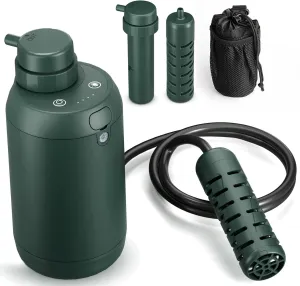 Portable Water filetr Camping Dual 0.01 Micron Water Filtration System for Outdoor Backpacking, Hiking, Emergency - Dual Filters Version - Green