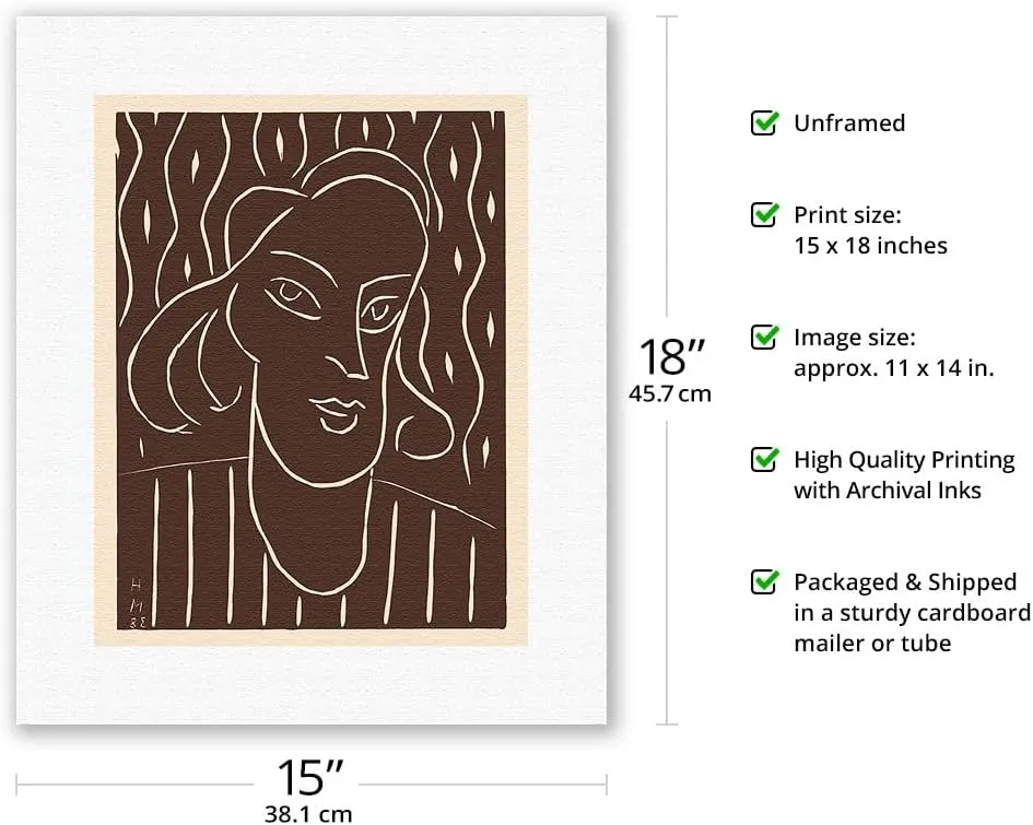 Portrait of a Woman - Alexina “Teeny” Duchamp - Vintage Woodcut Print by Henri Matisse c.1938 - Fine Art Rolled Canvas Print 11in x 14in