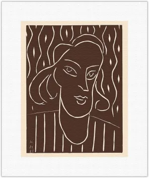 Portrait of a Woman - Alexina “Teeny” Duchamp - Vintage Woodcut Print by Henri Matisse c.1938 - Fine Art Rolled Canvas Print 11in x 14in