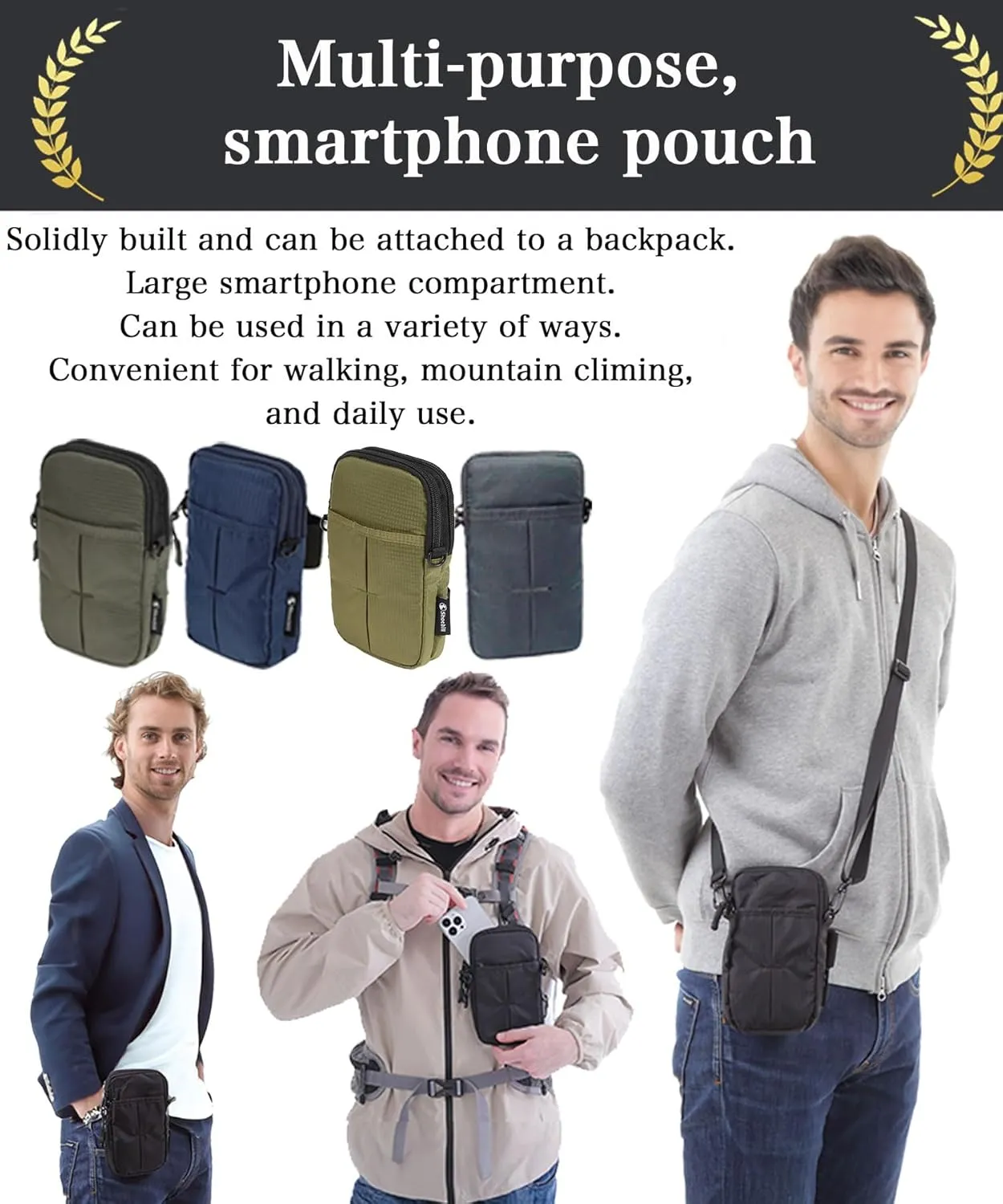 Pouch for Backpack, Backpack Strap Pouch, Molle Phone Holder, Backpack Accessories, Cell Phone Holder, Small Crossbody Shoulder Holsters Bag (Khaki)
