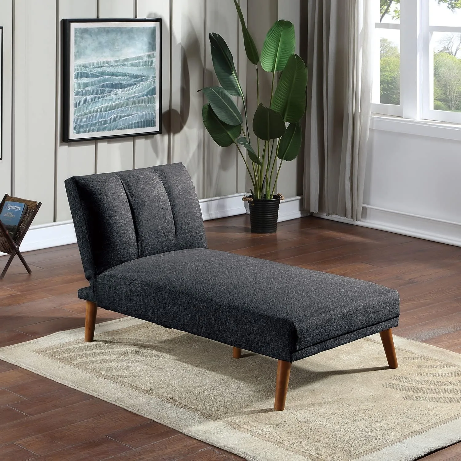 Poundex Polyfiber Fabric Adjustable Chaise, Black