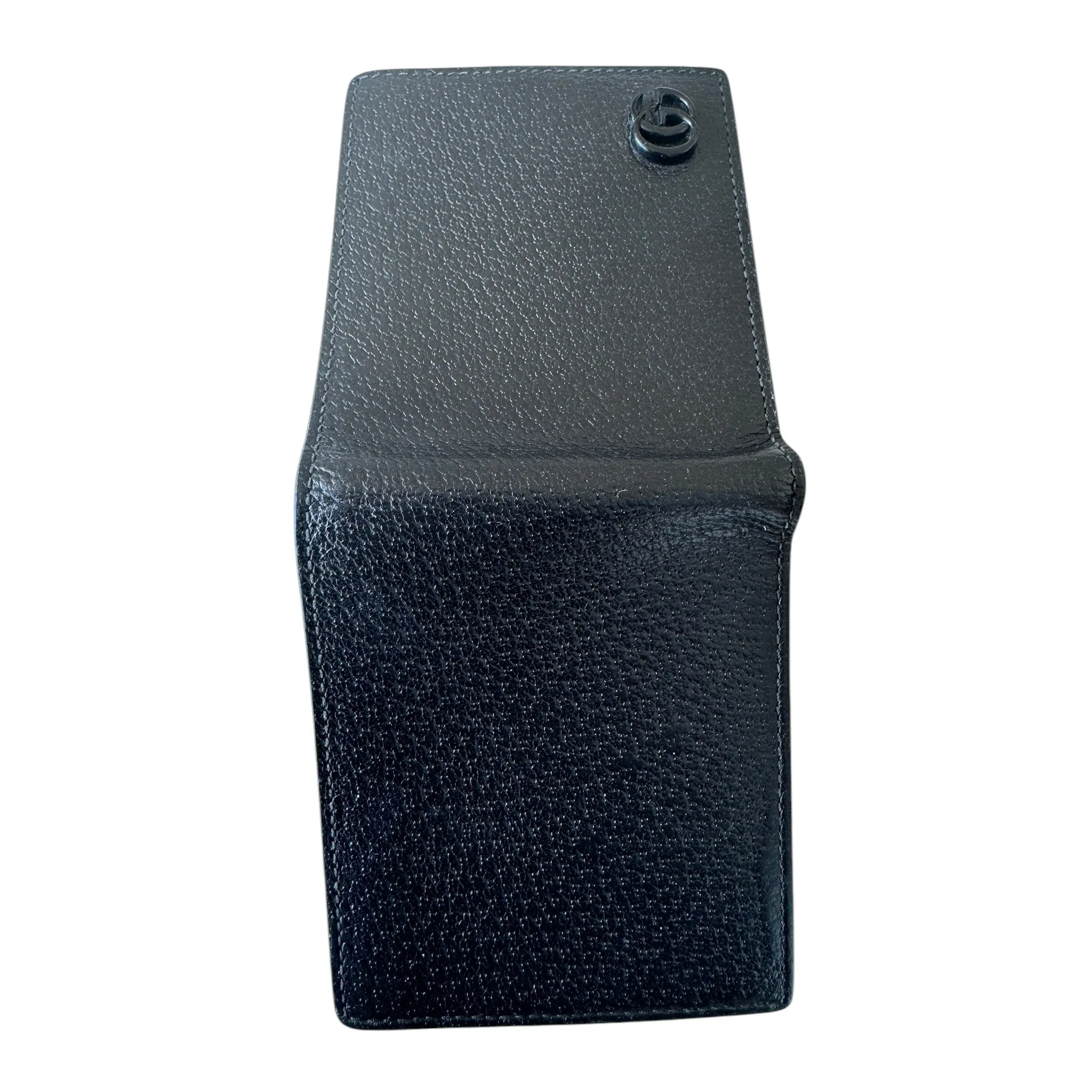 PRE-OWNED Black Grained Leather GG Marmont Short Wallet