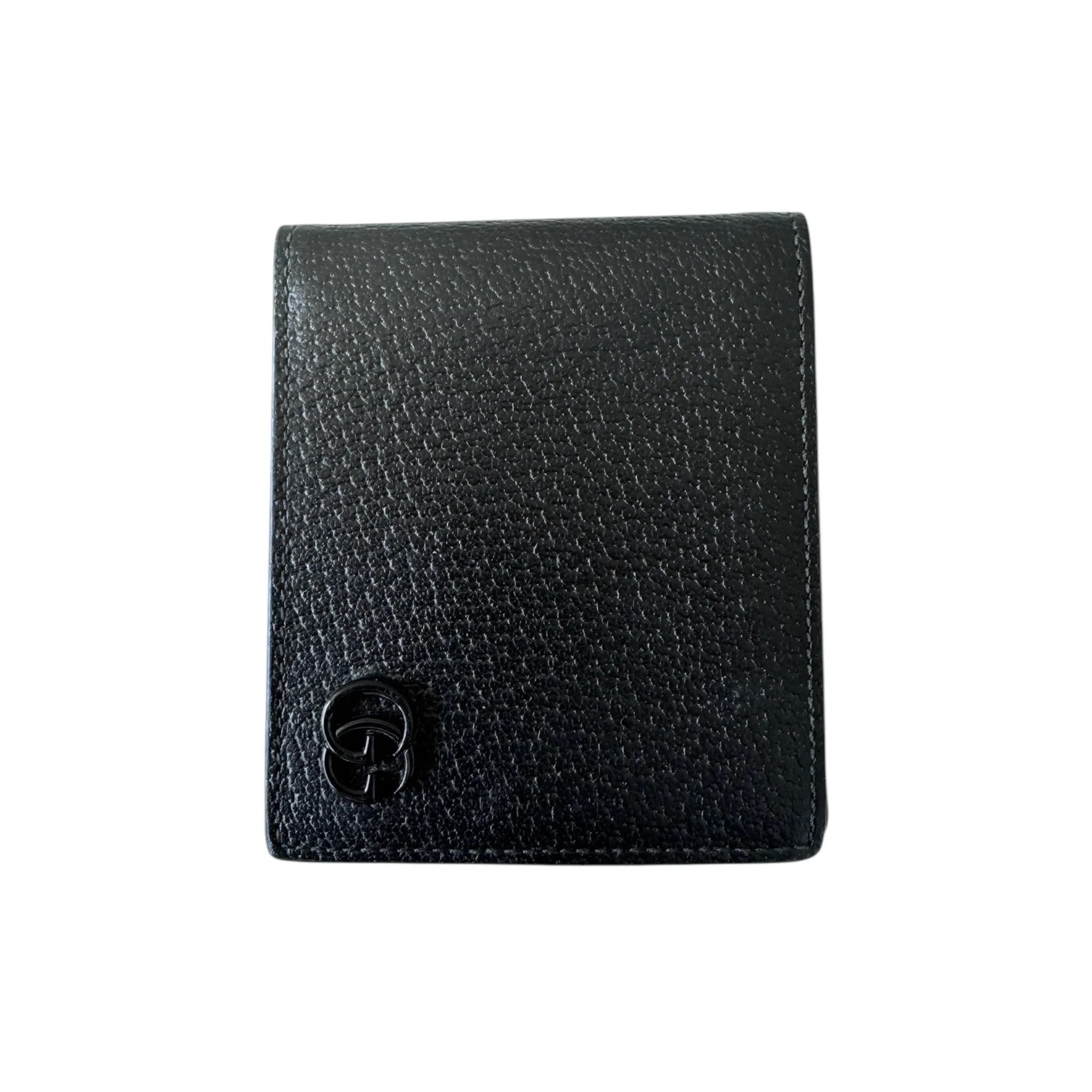 PRE-OWNED Black Grained Leather GG Marmont Short Wallet