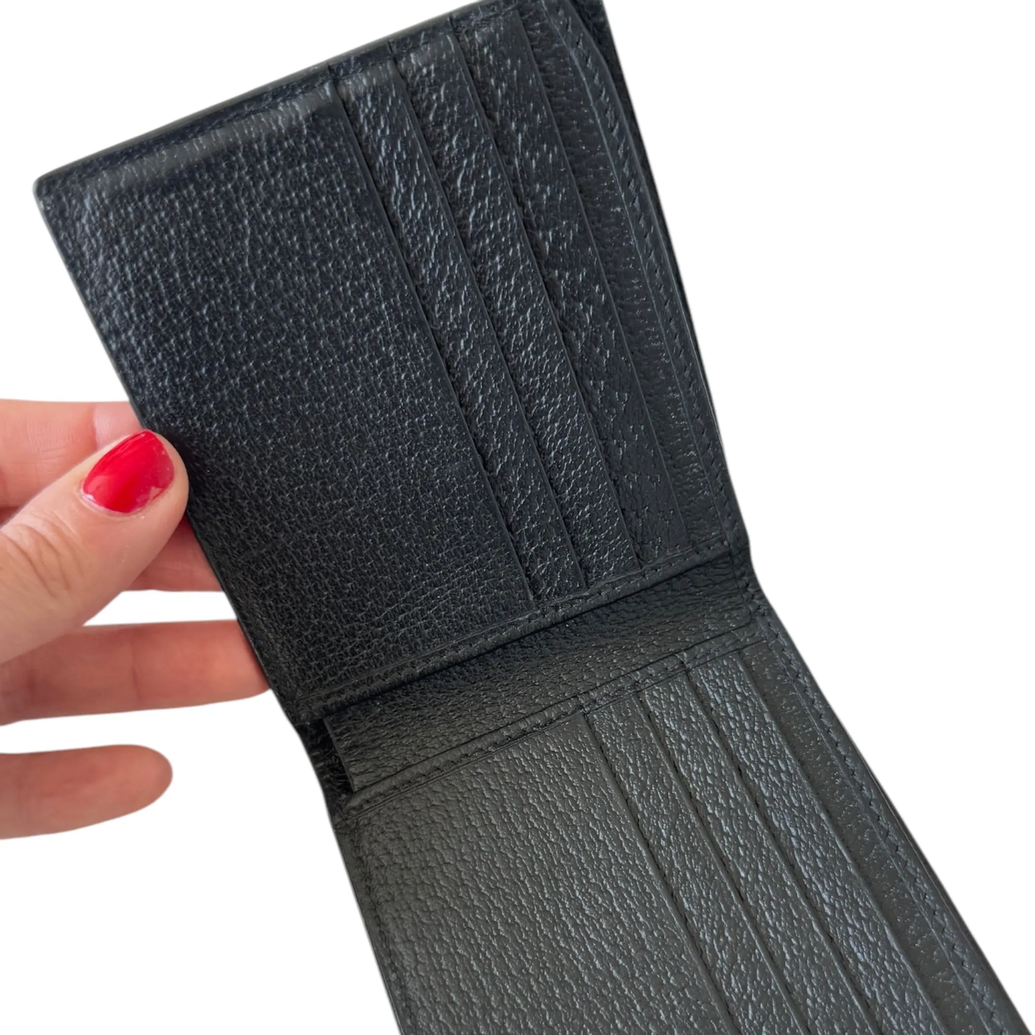 PRE-OWNED Black Grained Leather GG Marmont Short Wallet