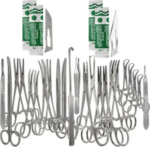 Premium Quality 43pcs Scissors Forceps Hemostats Needle Holder Backhaus Clamps   Extra Blades - All in 1 Complete Kit for Student Veterinary Training - Made of Stainless Steel