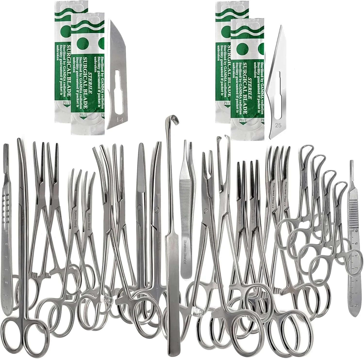 Premium Quality 43pcs Scissors Forceps Hemostats Needle Holder Backhaus Clamps   Extra Blades - All in 1 Complete Kit for Student Veterinary Training - Made of Stainless Steel