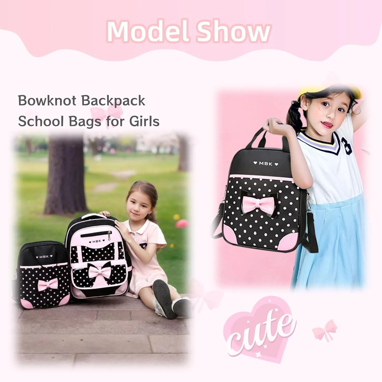 Princess Bow Girls Backpack Elementary School Bag Kids School Travel Bag