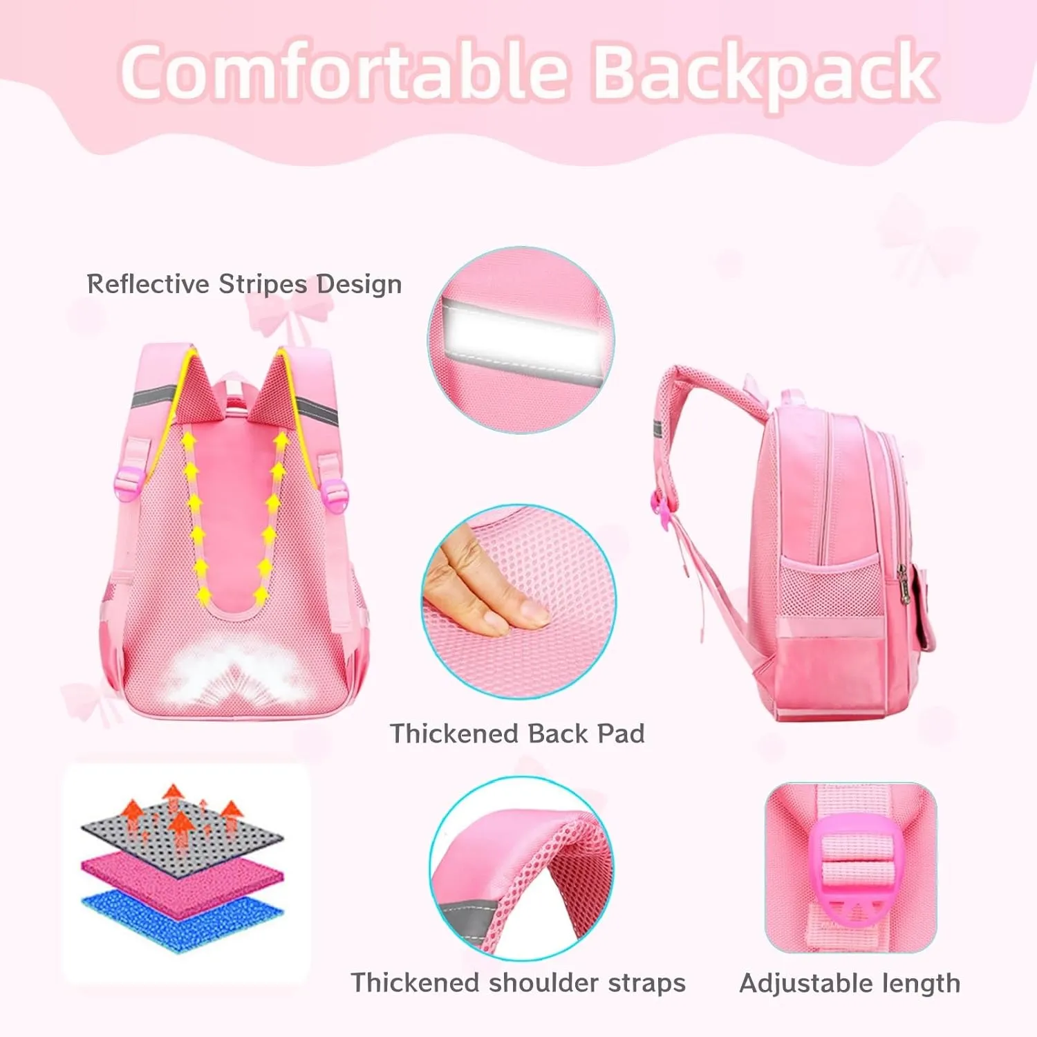 Princess Bow Girls Backpack Elementary School Bag Kids School Travel Bag