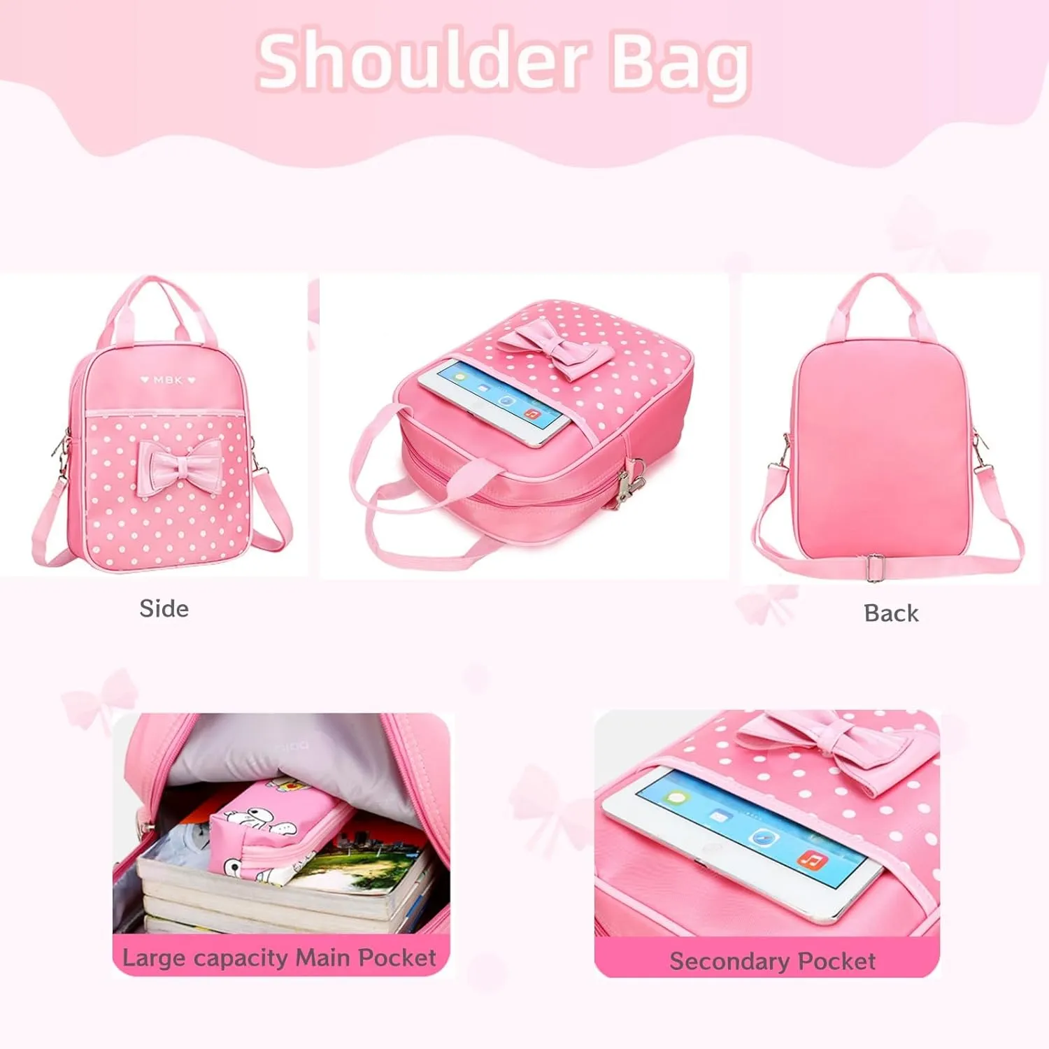 Princess Bow Girls Backpack Elementary School Bag Kids School Travel Bag