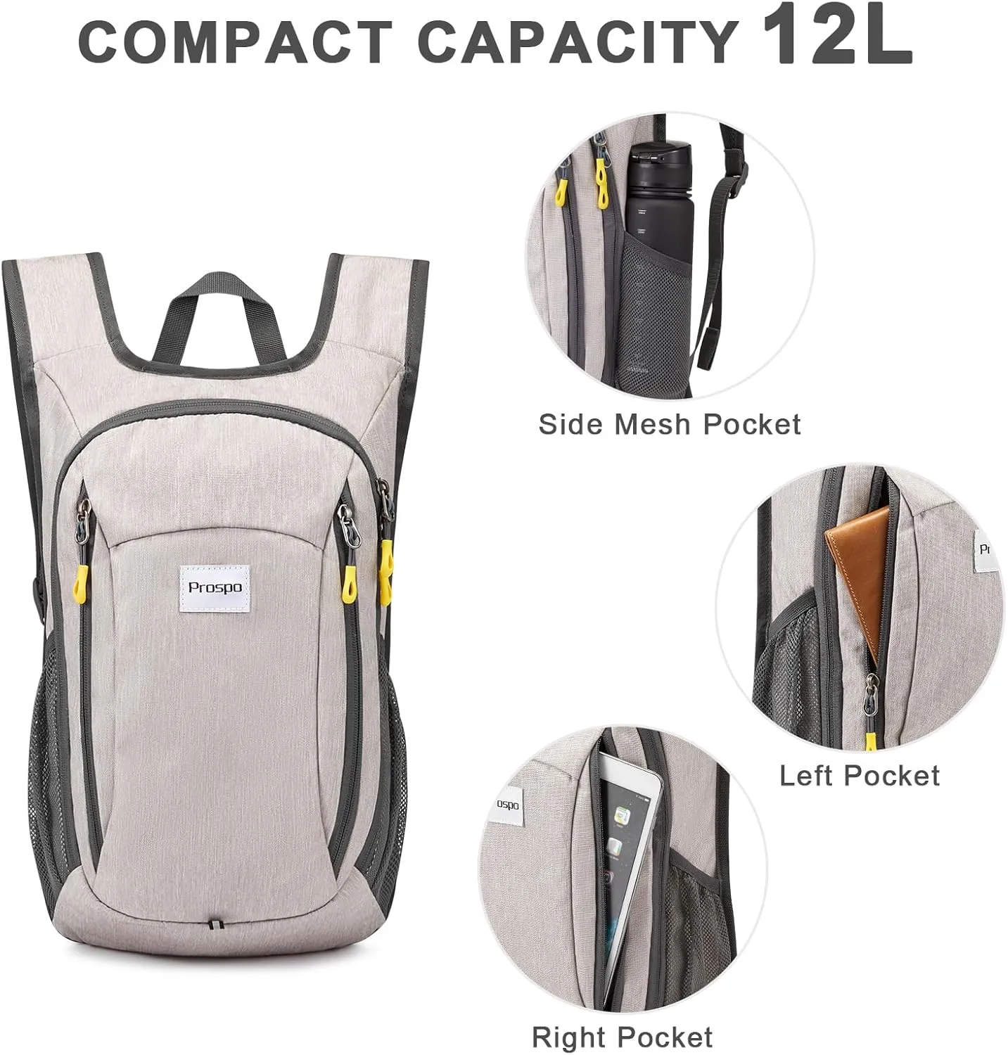 Prospo 12L Hiking Backpack Small Lightweight Travel Backpack for Women Men Casual Foldable Shoulder Bag