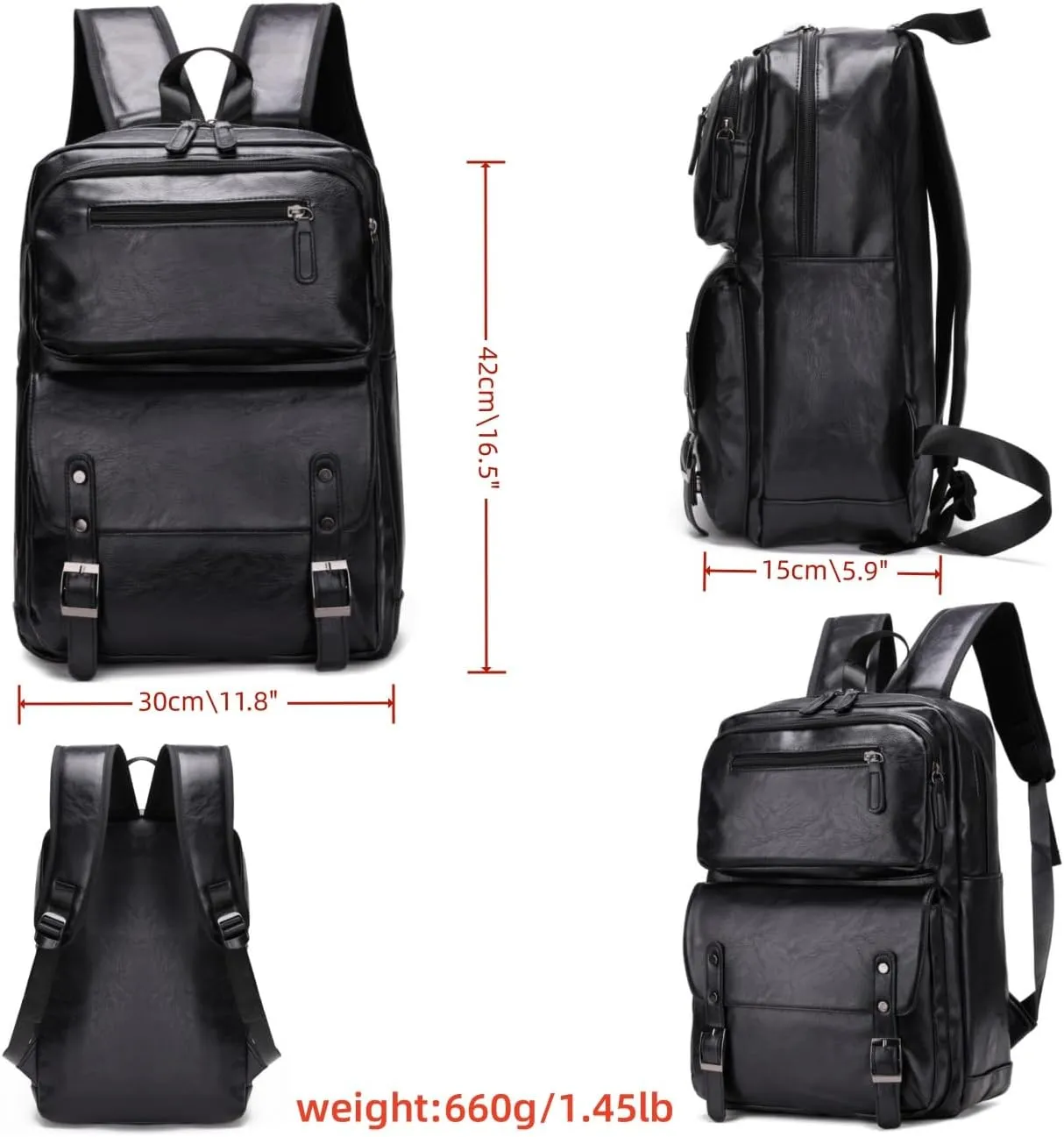 PU Casual Backpack Men's casual Leather laptop backpack Daily commuter leather backpack College backpack (Black)