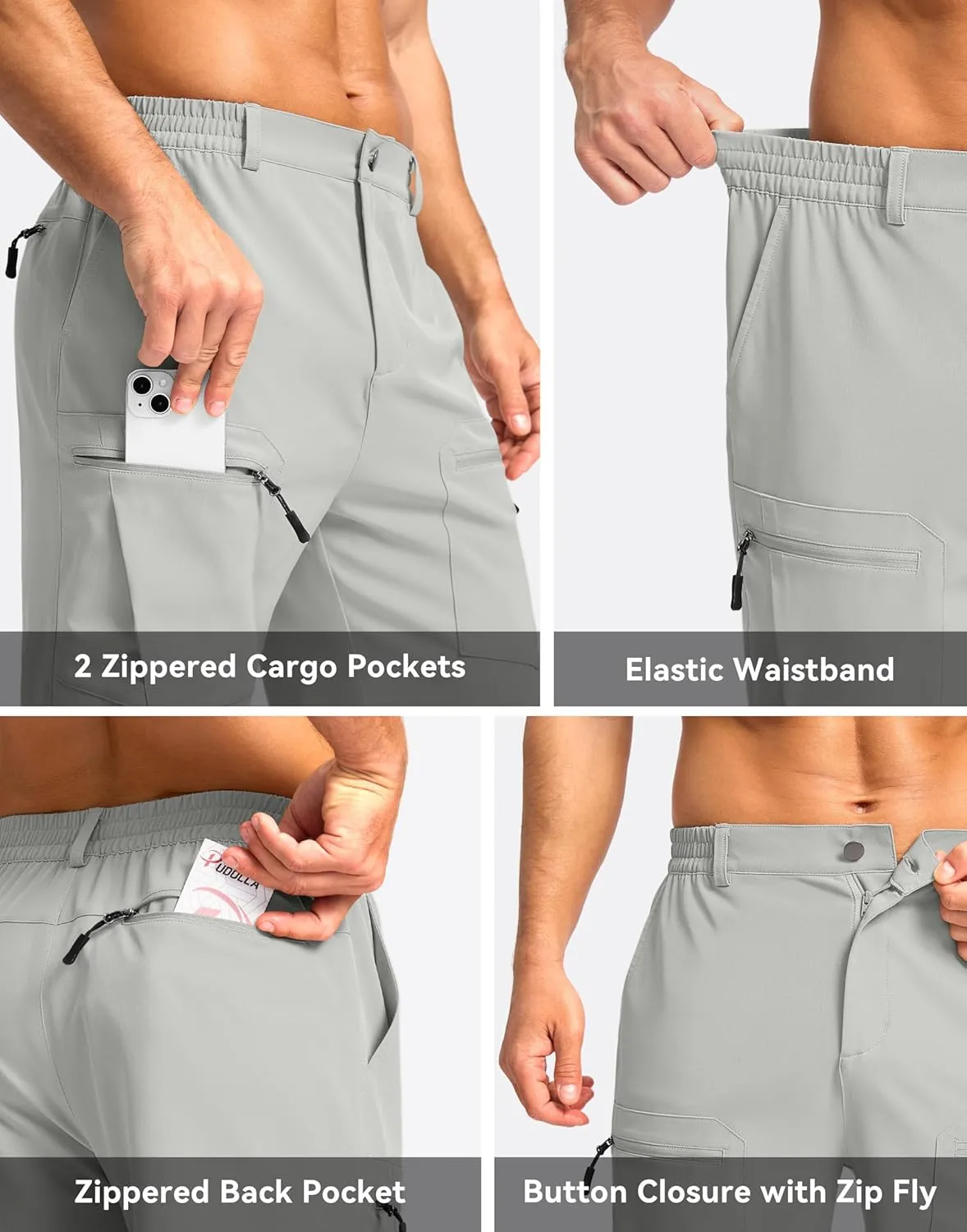 Pudolla Men's Hiking Cargo Shorts 9" Lightweight Stretch Travel Work Shorts for Men Outdoor Casual with 5 Pockets