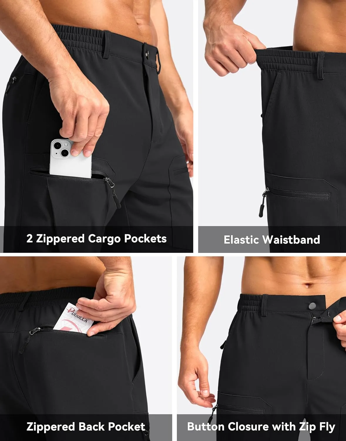 Pudolla Men's Hiking Cargo Shorts 9" Lightweight Stretch Travel Work Shorts for Men Outdoor Casual with 5 Pockets