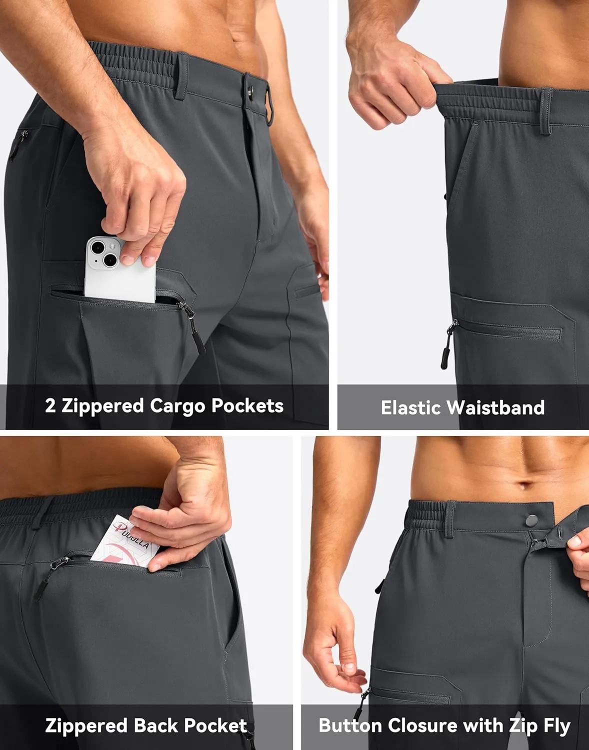 Pudolla Men's Hiking Cargo Shorts 9" Lightweight Stretch Travel Work Shorts for Men Outdoor Casual with 5 Pockets