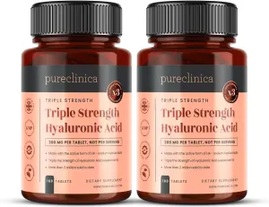 pureclinica Hyaluronic Acid 300mg x 360 Tablets (2 Bottles of 180-12 Months Supply). Triple Strength Hyaluronic Acid. 300% Stronger Than Any Other HLA Tablet.