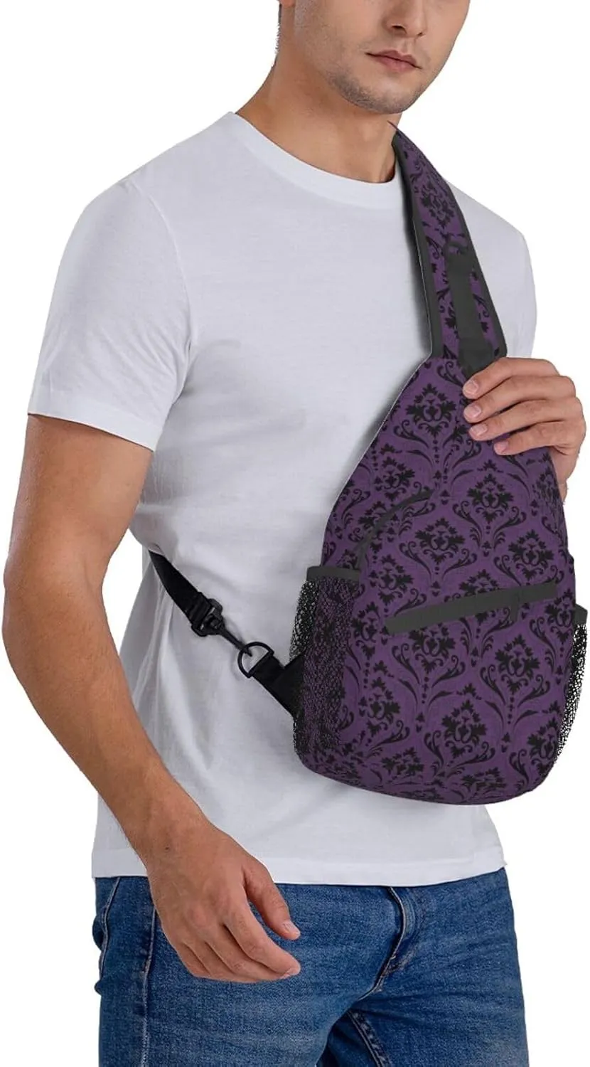 Purple Ornament Pattern Sling Backpack Chest Bag Crossbody Shoulder Bag Gym Cycling Travel Hiking Daypack For Men Women