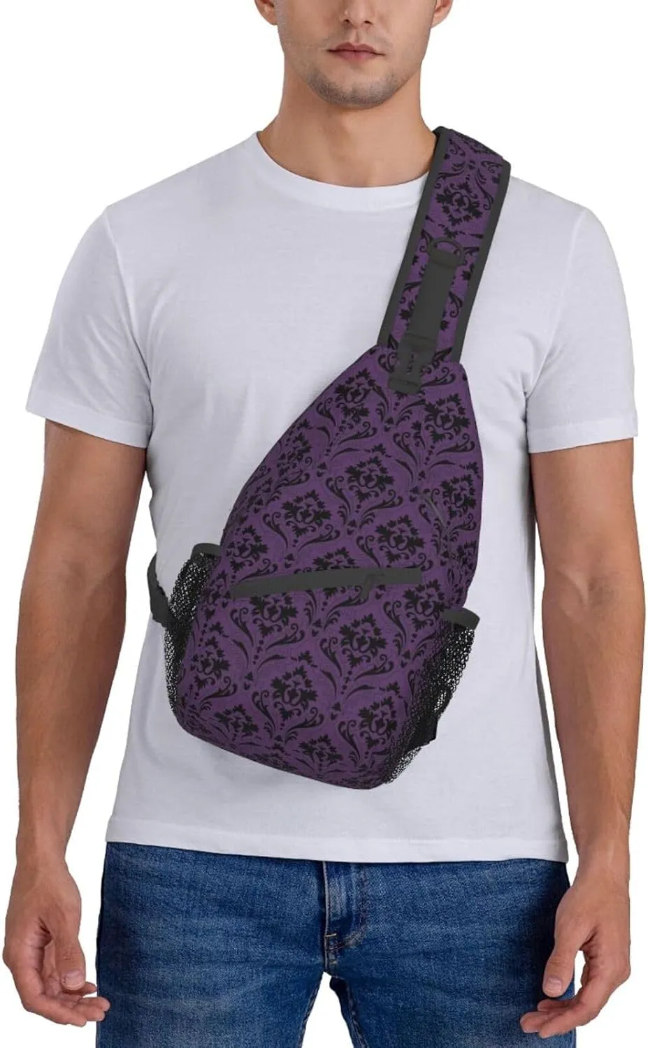Purple Ornament Pattern Sling Backpack Chest Bag Crossbody Shoulder Bag Gym Cycling Travel Hiking Daypack For Men Women
