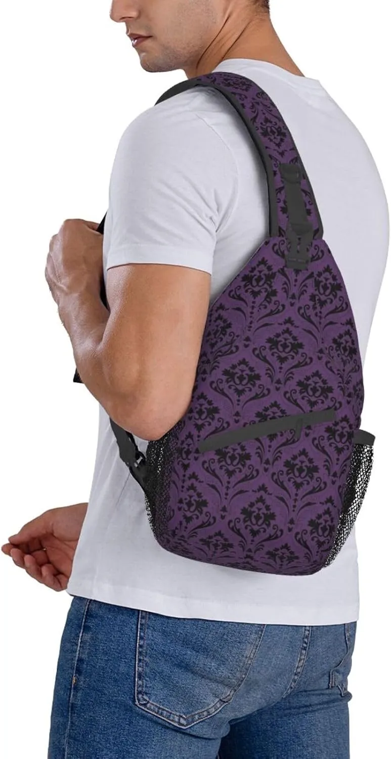 Purple Ornament Pattern Sling Backpack Chest Bag Crossbody Shoulder Bag Gym Cycling Travel Hiking Daypack For Men Women