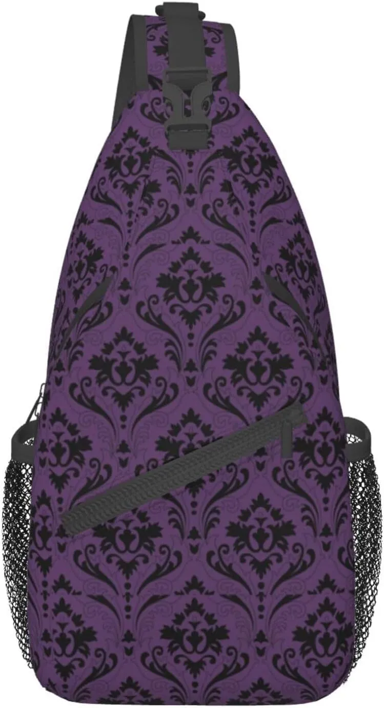Purple Ornament Pattern Sling Backpack Chest Bag Crossbody Shoulder Bag Gym Cycling Travel Hiking Daypack For Men Women