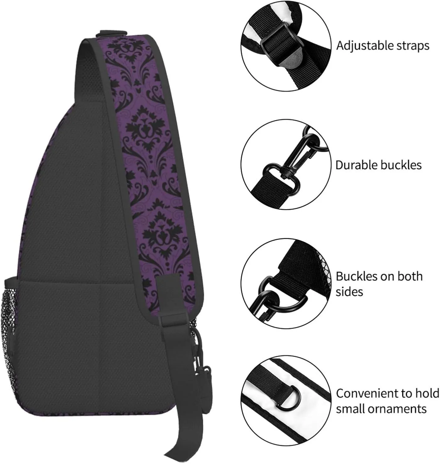 Purple Ornament Pattern Sling Backpack Chest Bag Crossbody Shoulder Bag Gym Cycling Travel Hiking Daypack For Men Women