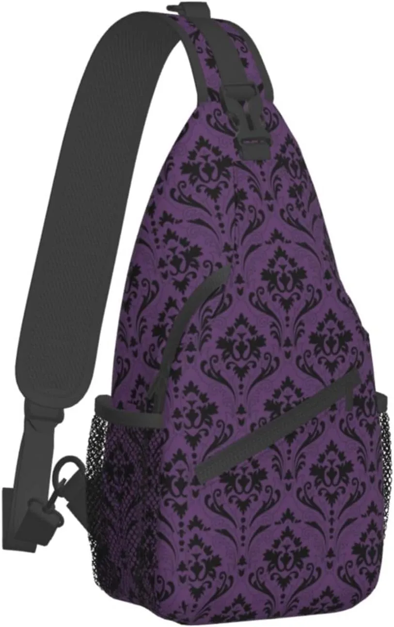 Purple Ornament Pattern Sling Backpack Chest Bag Crossbody Shoulder Bag Gym Cycling Travel Hiking Daypack For Men Women