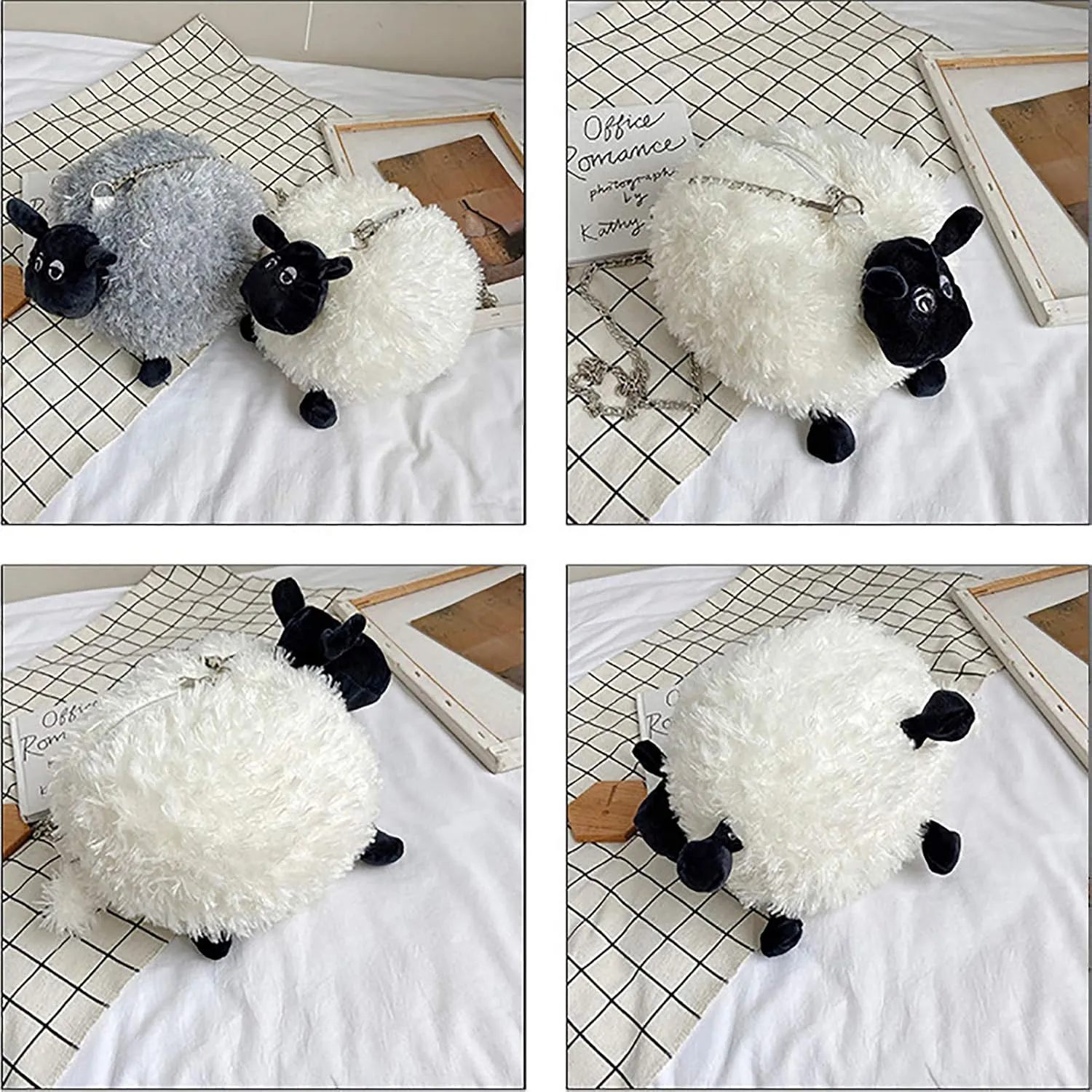 QZUnique Plush Penguin Purse for Women Fluffy Novelty Handbag Kawaii Crossbody Shoulder Bag Chain Wallet Sheep Chick Bear