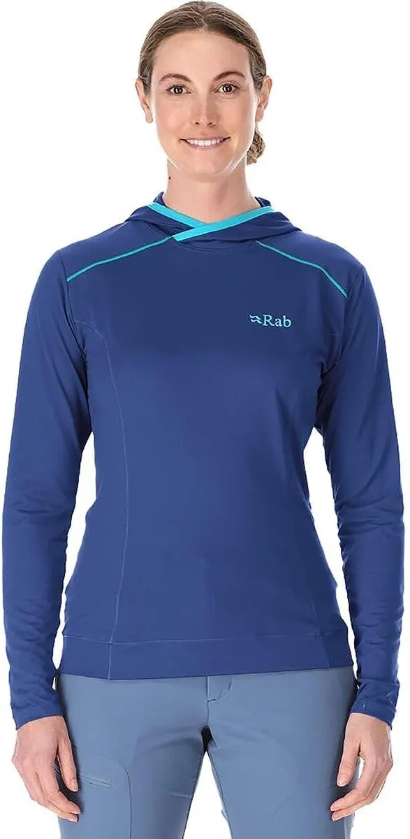 Rab Women's Force Hoody - Lightweight Long-Sleeve Hooded Baselayer Shirt for Hiking, Climbing, & Trail Running