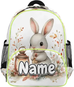 Rabbit Lantern Custom Backpack with Name Cute Personalized Small Shoulder Bag Waterproof Travel Casual Backpack with Chest Strap 14.2in