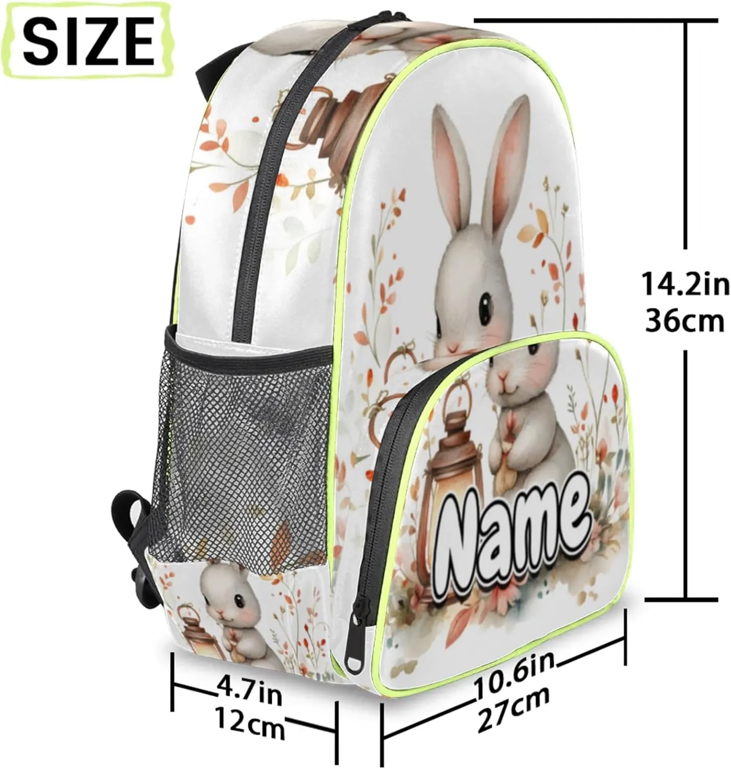 Rabbit Lantern Custom Backpack with Name Cute Personalized Small Shoulder Bag Waterproof Travel Casual Backpack with Chest Strap 14.2in
