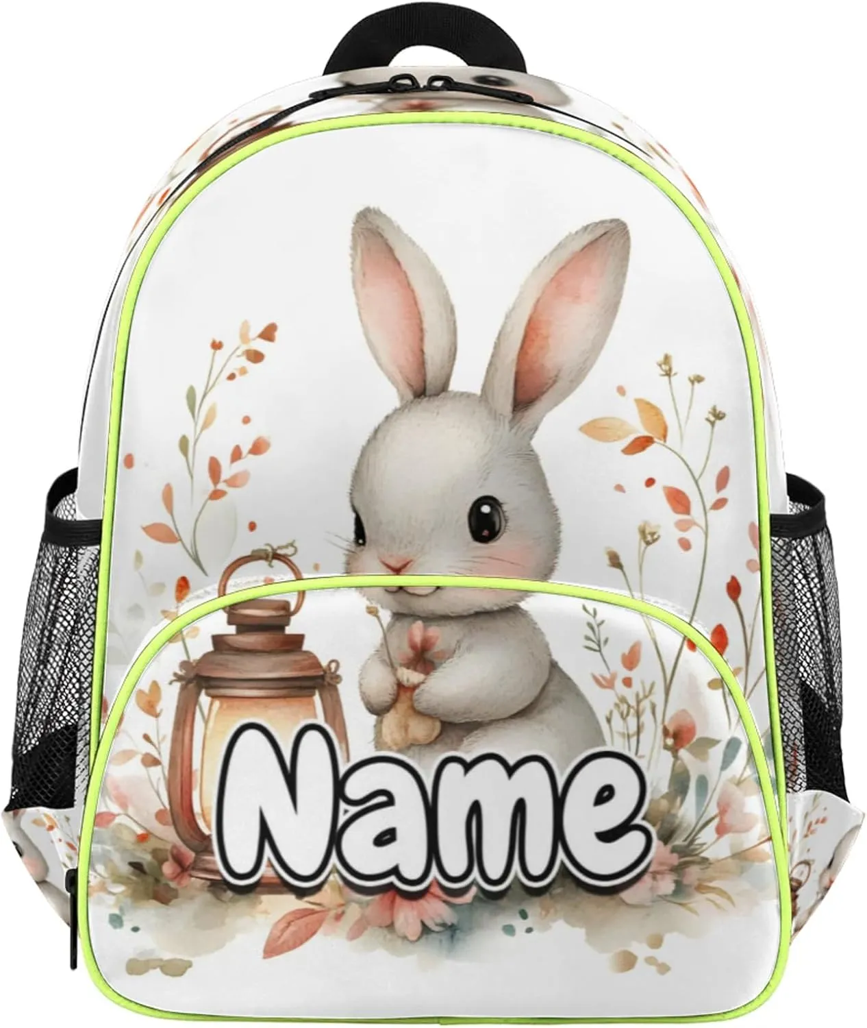 Rabbit Lantern Custom Backpack with Name Cute Personalized Small Shoulder Bag Waterproof Travel Casual Backpack with Chest Strap 14.2in