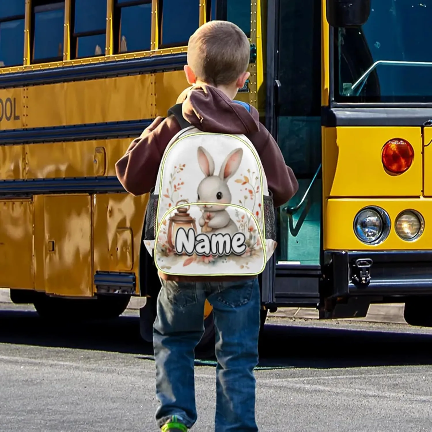 Rabbit Lantern Custom Backpack with Name Cute Personalized Small Shoulder Bag Waterproof Travel Casual Backpack with Chest Strap 14.2in