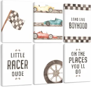 Race Car Wall Art Boys Room Canvas Wall Decor Vintage Nursery Wall Art Vehicle Prints Kids Toddler Poster Retro Car Pictures for Boys Bedroom Playroom 12x16x6 Inch Ready to Hang