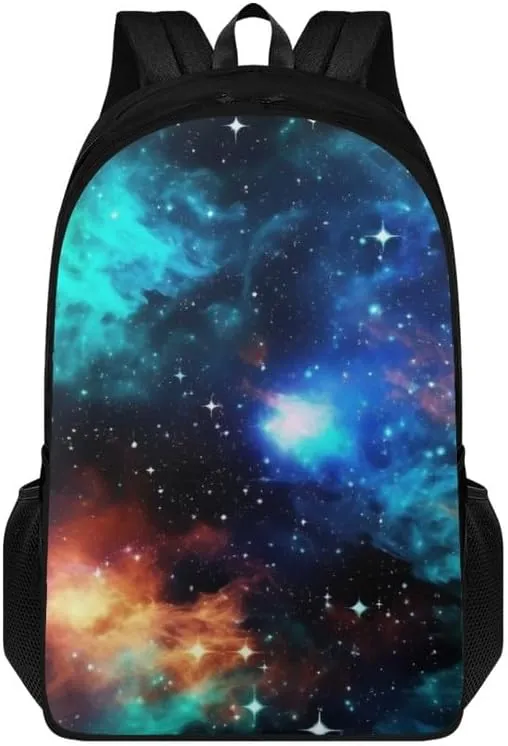 Rainbow Universe Galaxy Print Lightweight Hiking Travel School Bag for Men and Women, Colorful Starry Sky Pattern Carry On Backpack with Soft Shoulder Straps