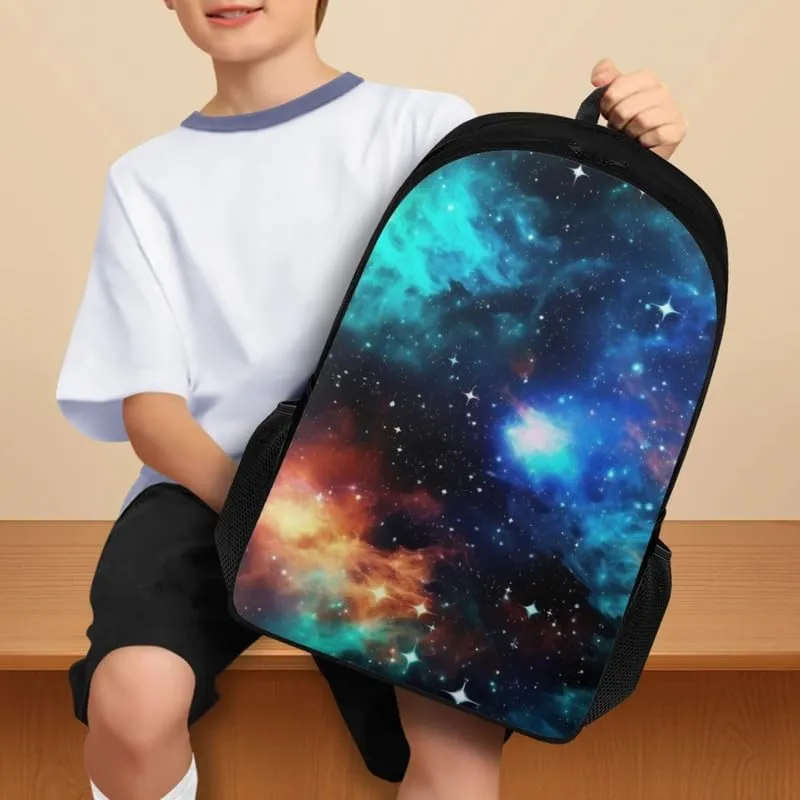 Rainbow Universe Galaxy Print Lightweight Hiking Travel School Bag for Men and Women, Colorful Starry Sky Pattern Carry On Backpack with Soft Shoulder Straps
