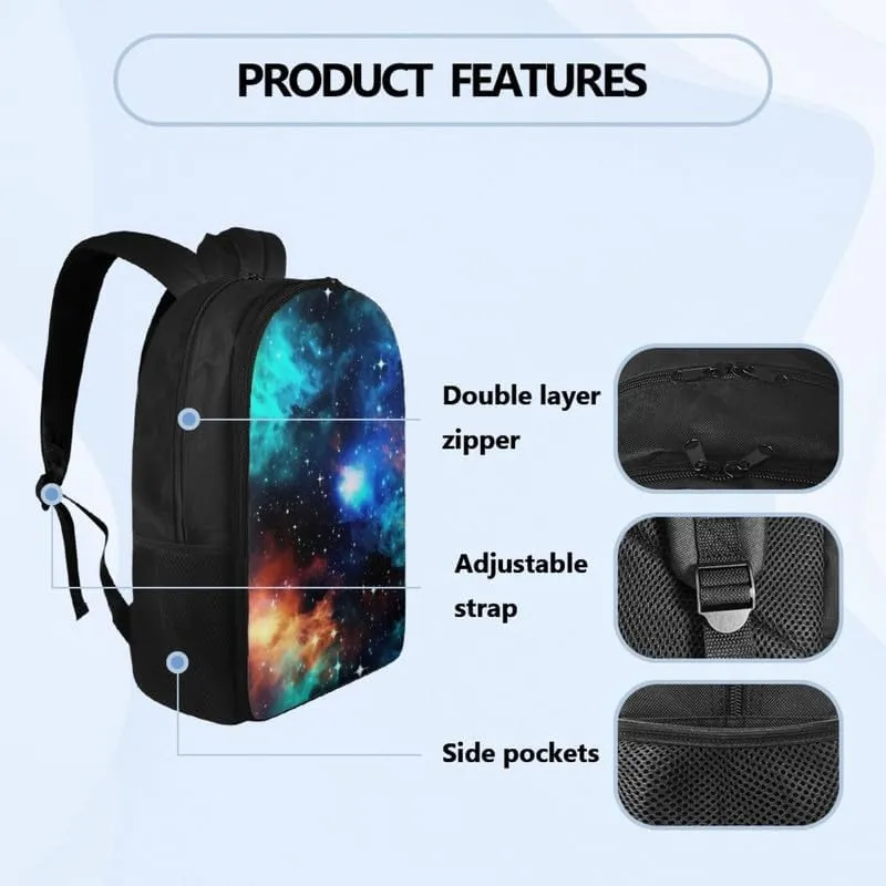 Rainbow Universe Galaxy Print Lightweight Hiking Travel School Bag for Men and Women, Colorful Starry Sky Pattern Carry On Backpack with Soft Shoulder Straps