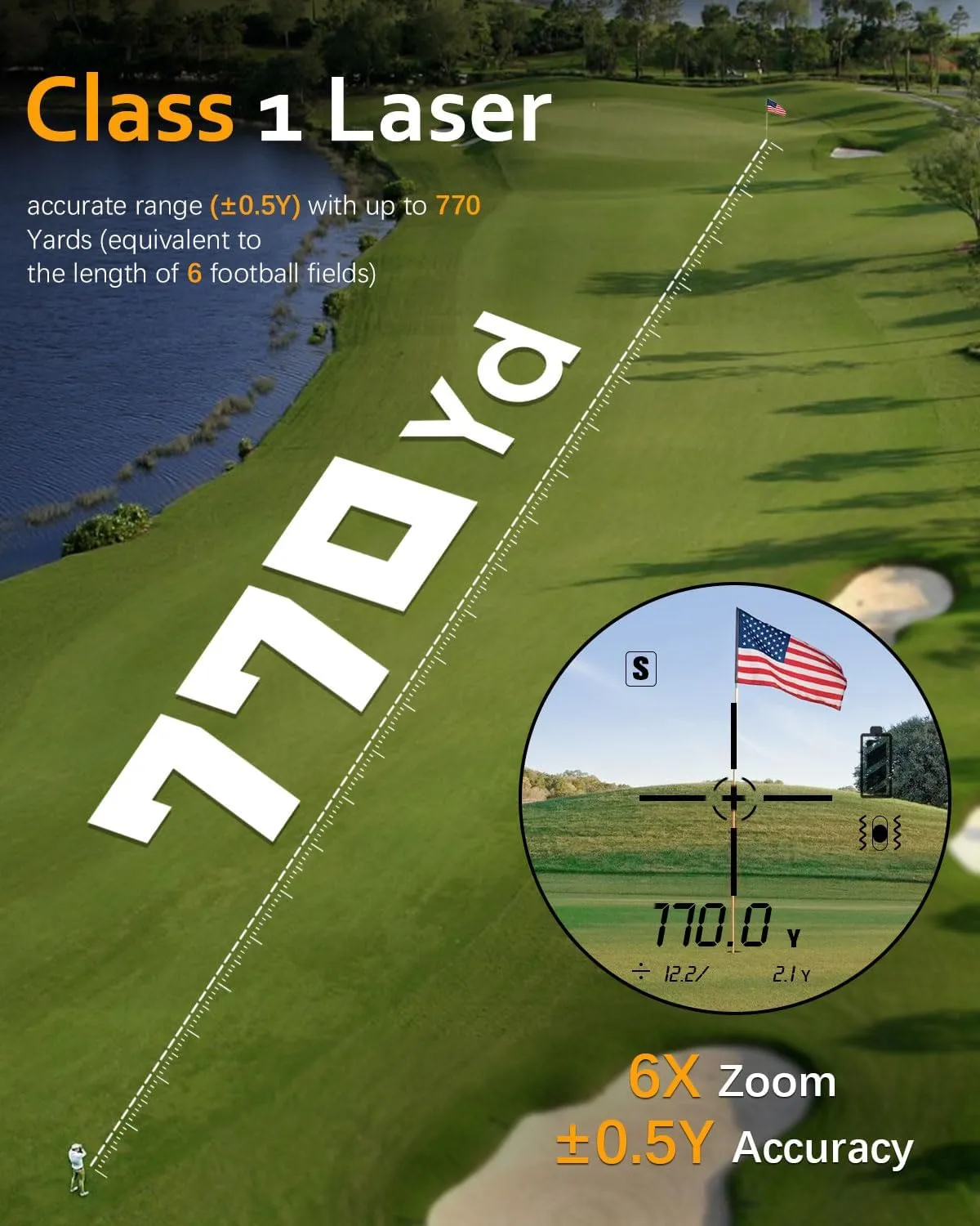 Range Finder Golf, Hunting Range Finder, Golf Rangefinder with Slope, 766/1100Yards, Rechargeable Laser Range Finders Magnetic, Distance/Flag/Scan/Speed/Angle Modes, Waterproof for Golfing, Hunter